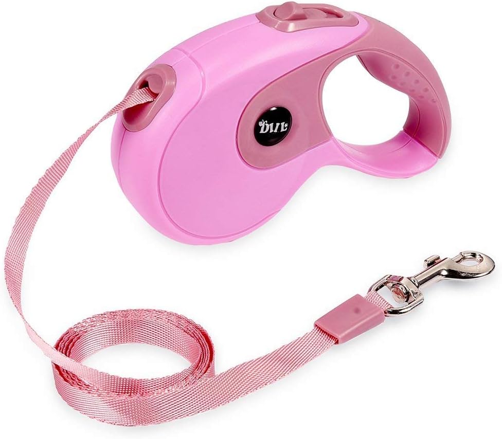 Retractable Dog Leash,JIAMEIYI 16.4ft Dog Walking Leash for for Small Medium or Larger Dogs up to 89lbs, Tangle Free, One Button Break & Lock, Dog Waste Dispenser and Bags included(pink)