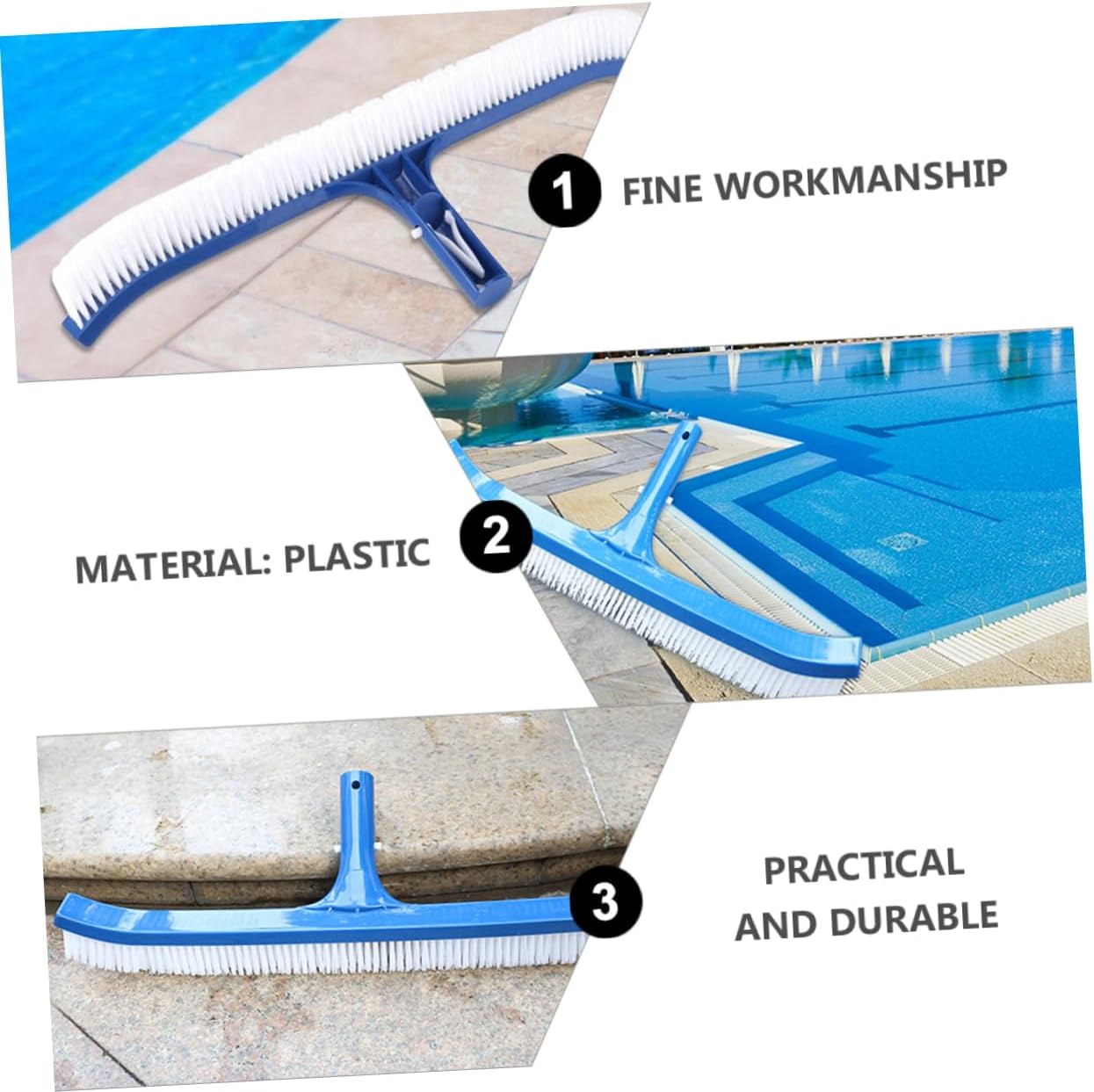3pcs Swimming Pool Cleaning Brush Tool Sturdy Bristles for Debris Removal for Pool Walls and Floors Indoor and Outdoor Use