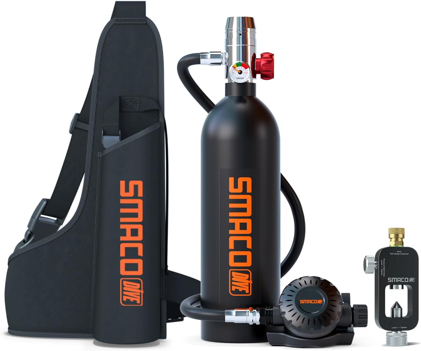 SMACO Mini Scuba Tank 1L Small Scuba Tank Diving Oxygen Cylinder with 15-20 Minutes Underwater Breathing Portable Diving Tank Kit for Underwater Exploration Emergency Rescue Pony Bottle S400