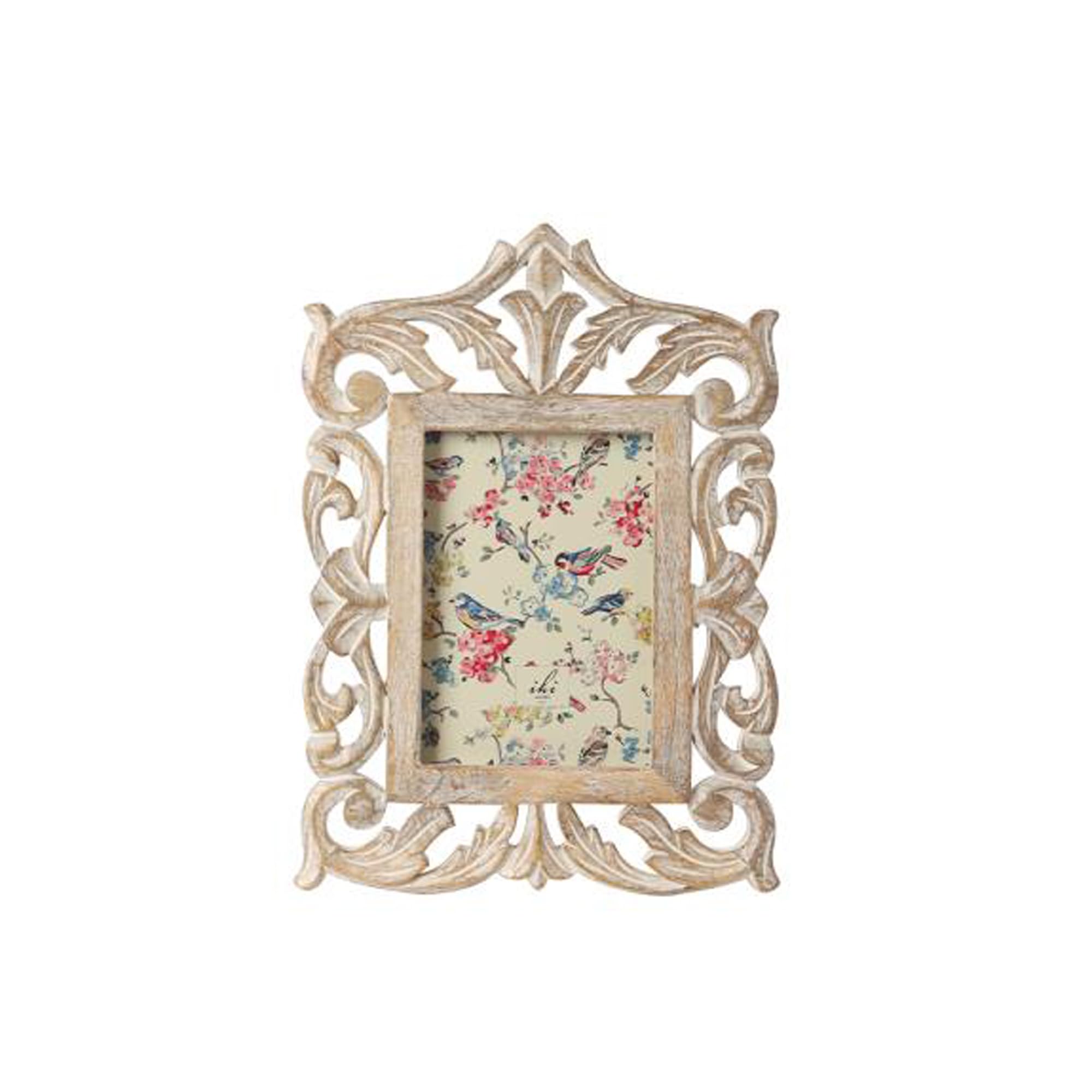 IHI EST. 1986 Hand Carved Wooden Photo Frame, 5 x 7 Inch Picture Frame with Ornate Scrollwork Design, Decorative Tabletop Frame for Home Office Décor, Vintage Photo Display