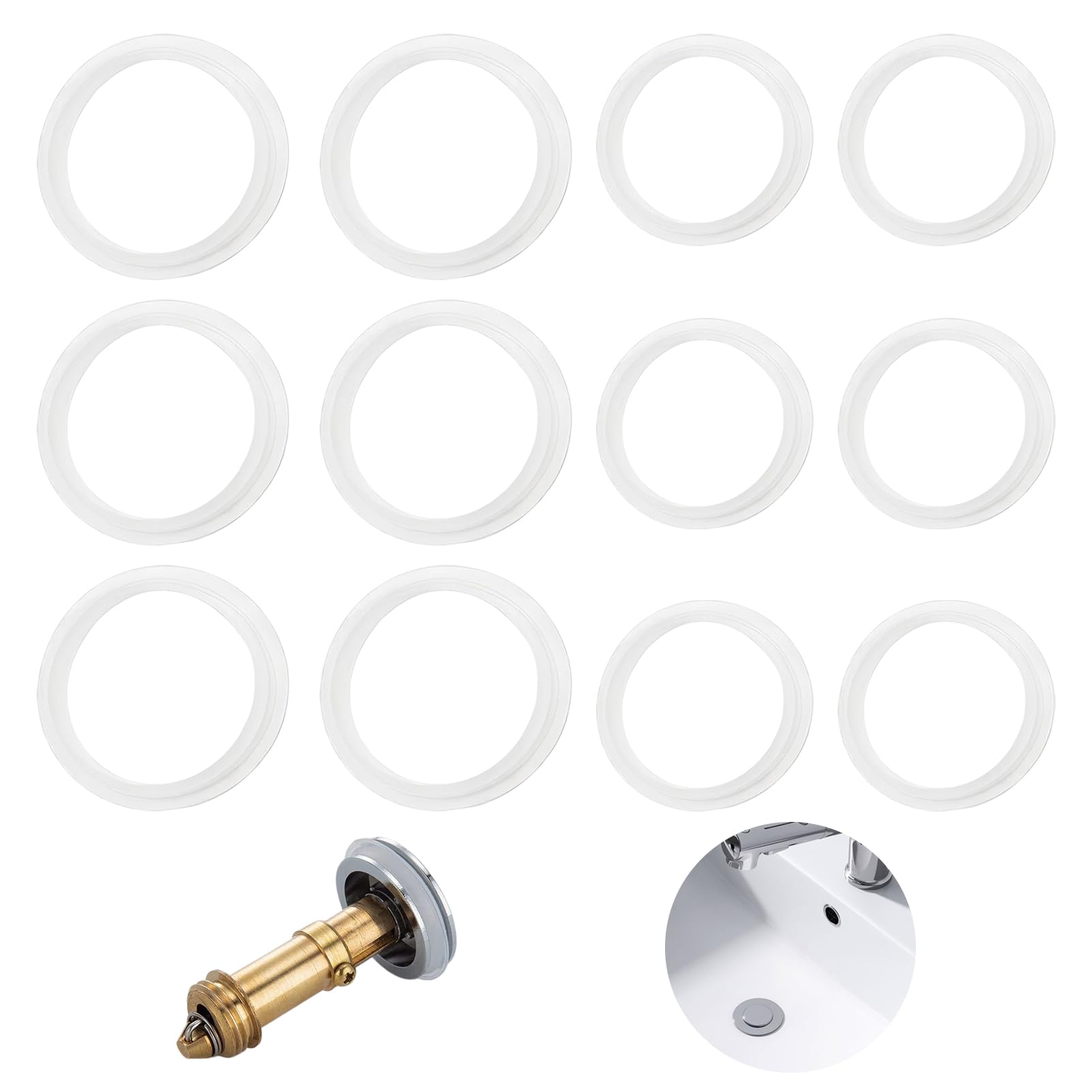 12 Juntas de Silicona Blancas para Tapón de Lavabo, Adecuado para El Tapón de Drenaje de Lavabo Emergente Tipo Empuje，Junta de Drenaje para Tapon Lavabo（38mm＆32mm） 2 Tamaños