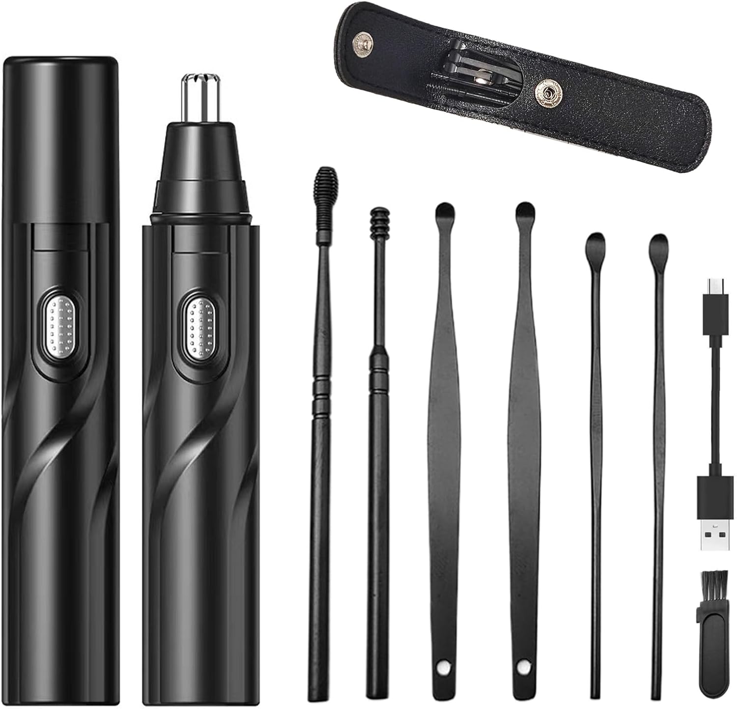 Ear and Nose Hair Trimmer Clipper, Electric Nose Ear Hair Trimmer Rechargeable with 6 Pieces Earpick Trimming Nose Hair Painless Removal Nose Hair Speed Rotation Motor Nose Hair Clipper (Black)