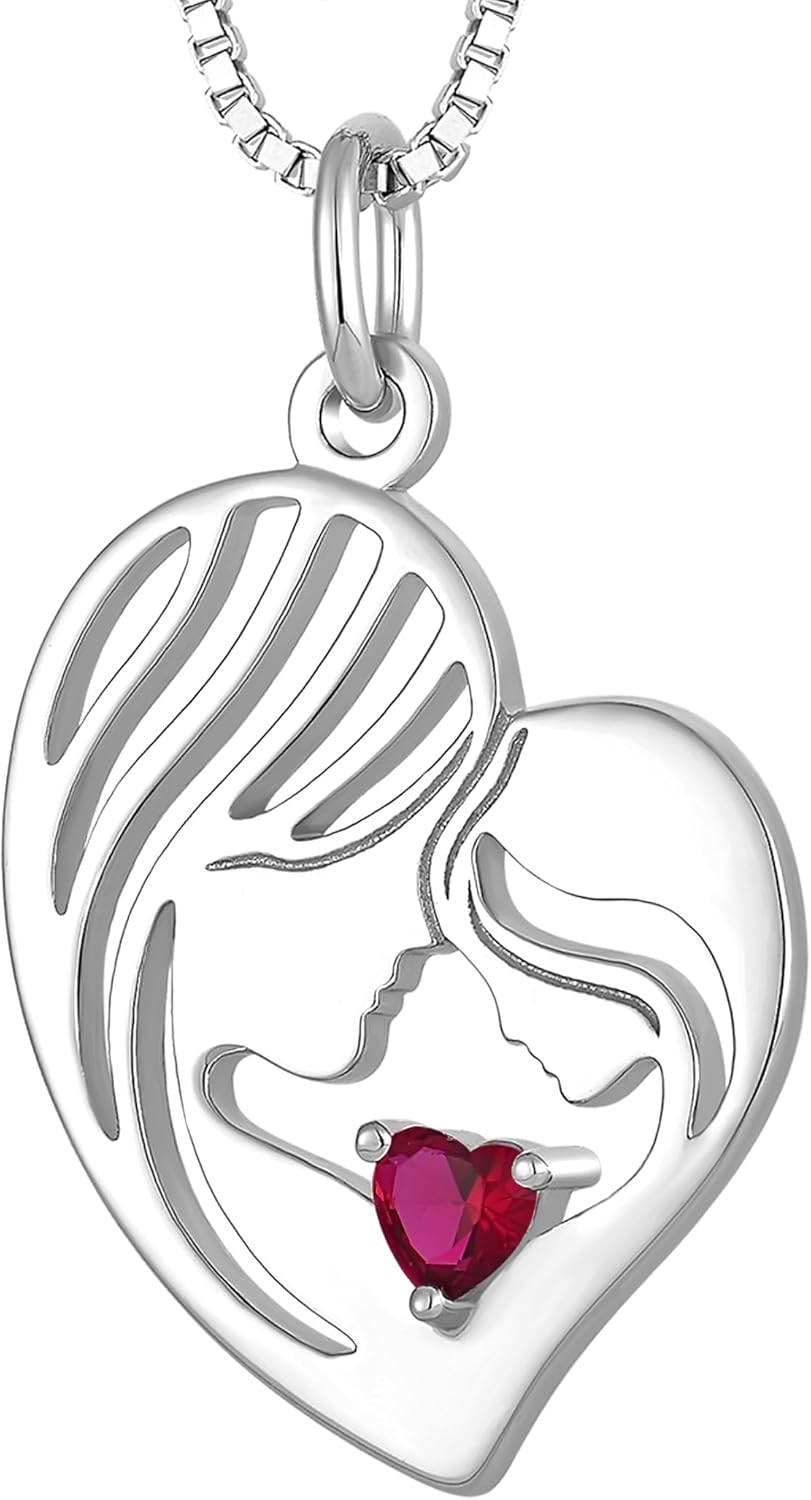 YL Mother Necklace for Women 925 Sterling Silver Mum Heart Pendant Birthstone Jewelry for Mom