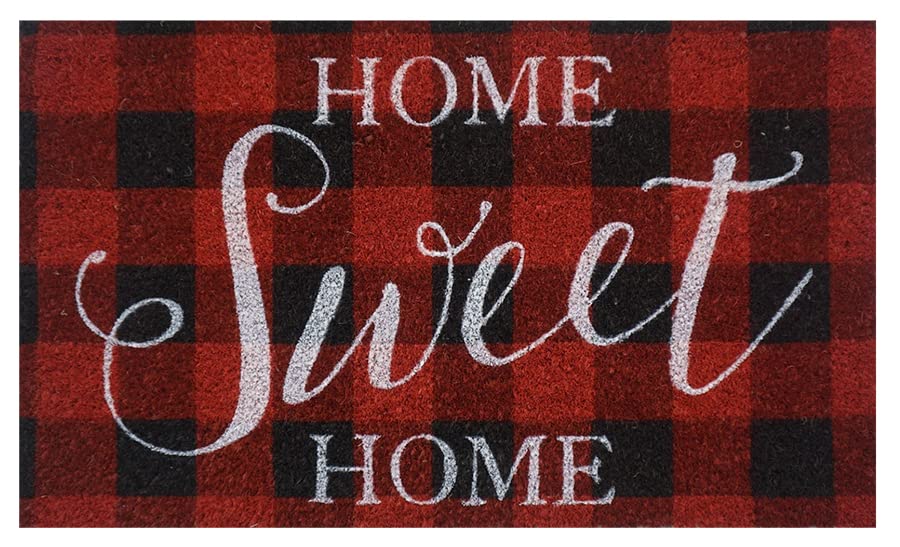 Briarwood Lane Red Checkered Home Sweet Home Welcome Mat - 30“ x 18” - Natural Fiber Coir - All Season Door Mat Outdoor Mat - Outdoor Mats for Front Door - Home Sweet Home Mat