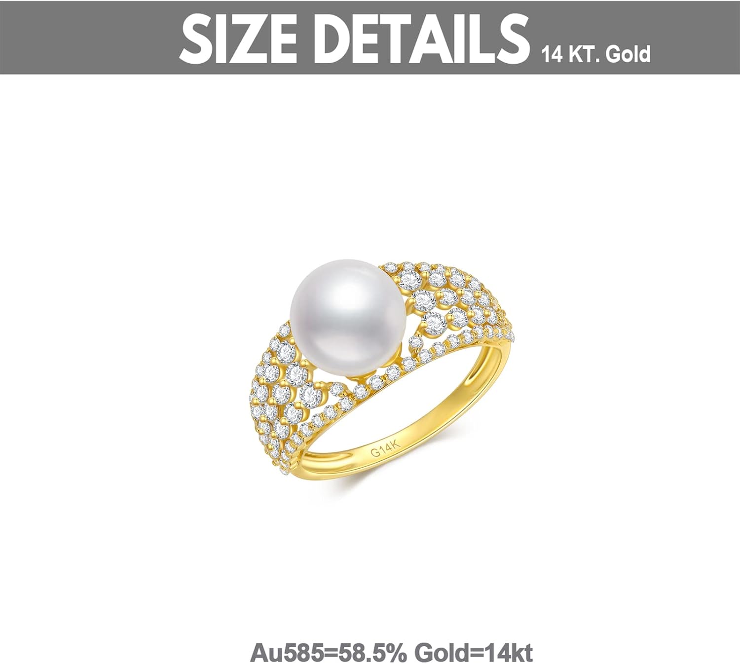 SISGEM Solid 14K Gold 9MM Freshwater Pearl Wedding Ring for Women,Yellow Gold 5A CZ Pearl Engagement Ring/Wedding Anniversary Birthday Gifts for Her,Size 5-11 - Image 7