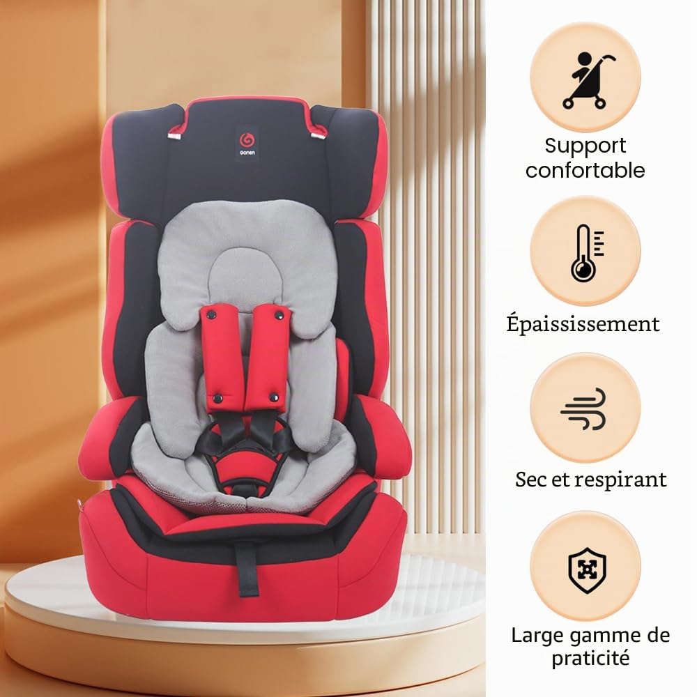 Réducteur de siège, coussin de siège auto, appuie-tête pour siège auto nouveau-né, housse souple pour siège auto, poussette, chaise haute (gris)