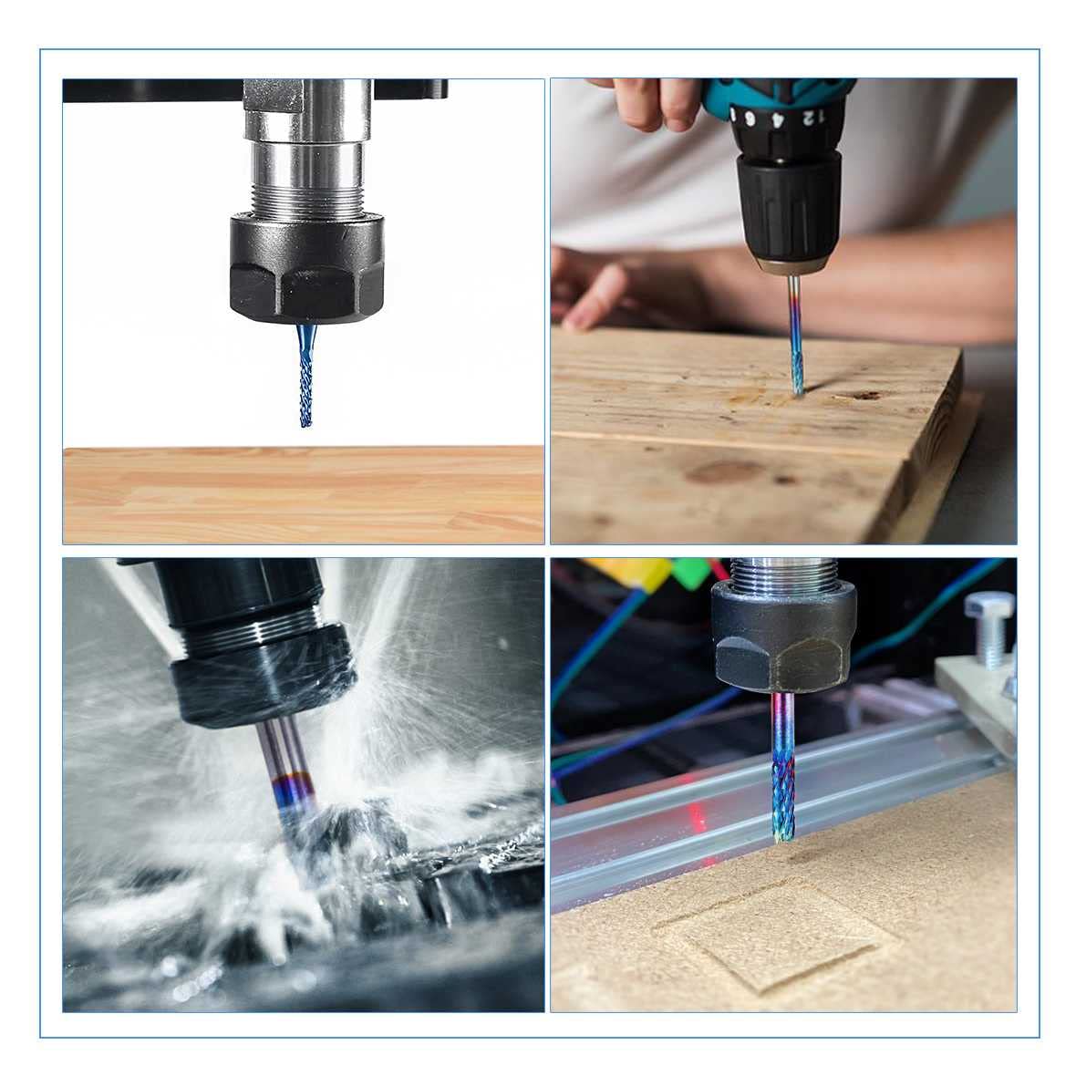 Treki 10pcs Jeu de Fraise Bavures CNC Carbure de Tungstène Nano Bleu, Tige 3MM Fraises en Bout pour Machine de Gravure Carte de Circuit Imprimé PCB SMT
