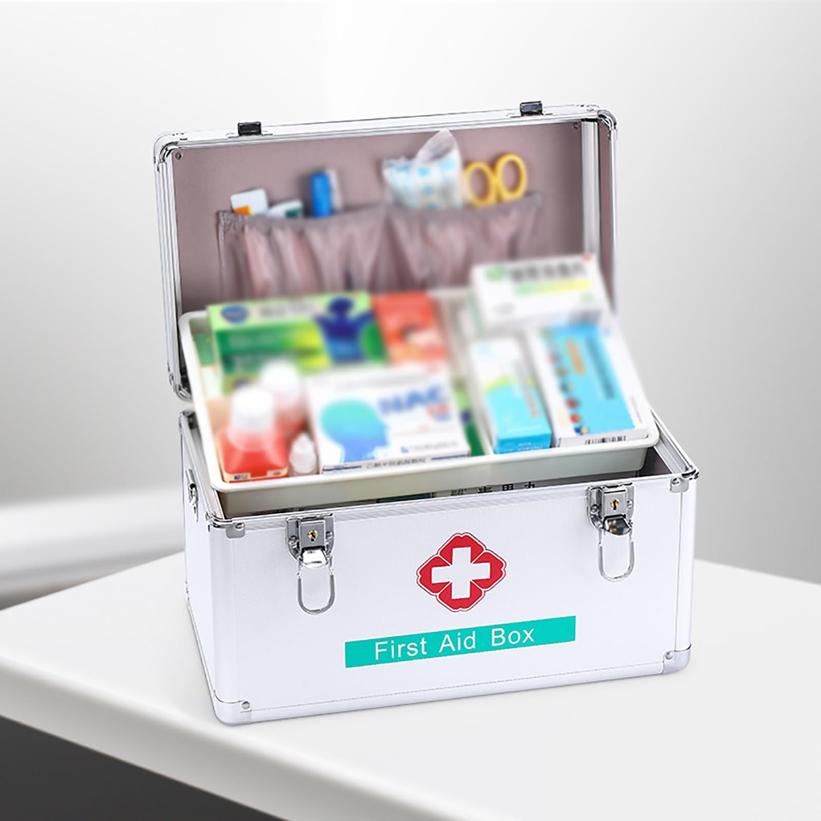 Caja de Medicamentos con Cerradura con llave Caja de Almacenamiento de caixa Primeiros Socorros Portátil para el hogar Organizador de Neceser Botiquin Botiquín coche asa Botiquín Resistente Primeros A
