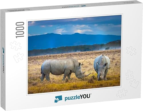 Rinocerontes en el parque nacional del lago Nakuru, Kenya... rompecabezas con 1000 piezas