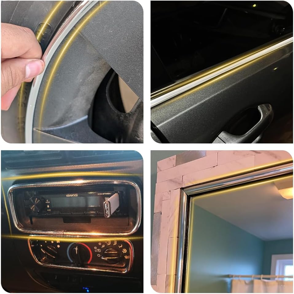 Automotive Chrome Trim Molding, 15MM Wide Car Decorative Protect Strips, Car Body Self Adhesive Anti Collision Strips, Universal Exterior Trim Strips for Motor Truck RV Door Window Bumper