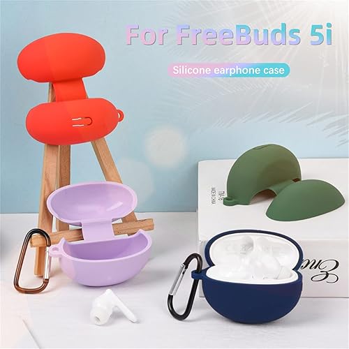 Miniatura 6 de Juego de 2 fundas protectoras de silicona suave compatibles con auriculares Huawei Freebuds 5i, funda protectora con llavero (negro y azul)