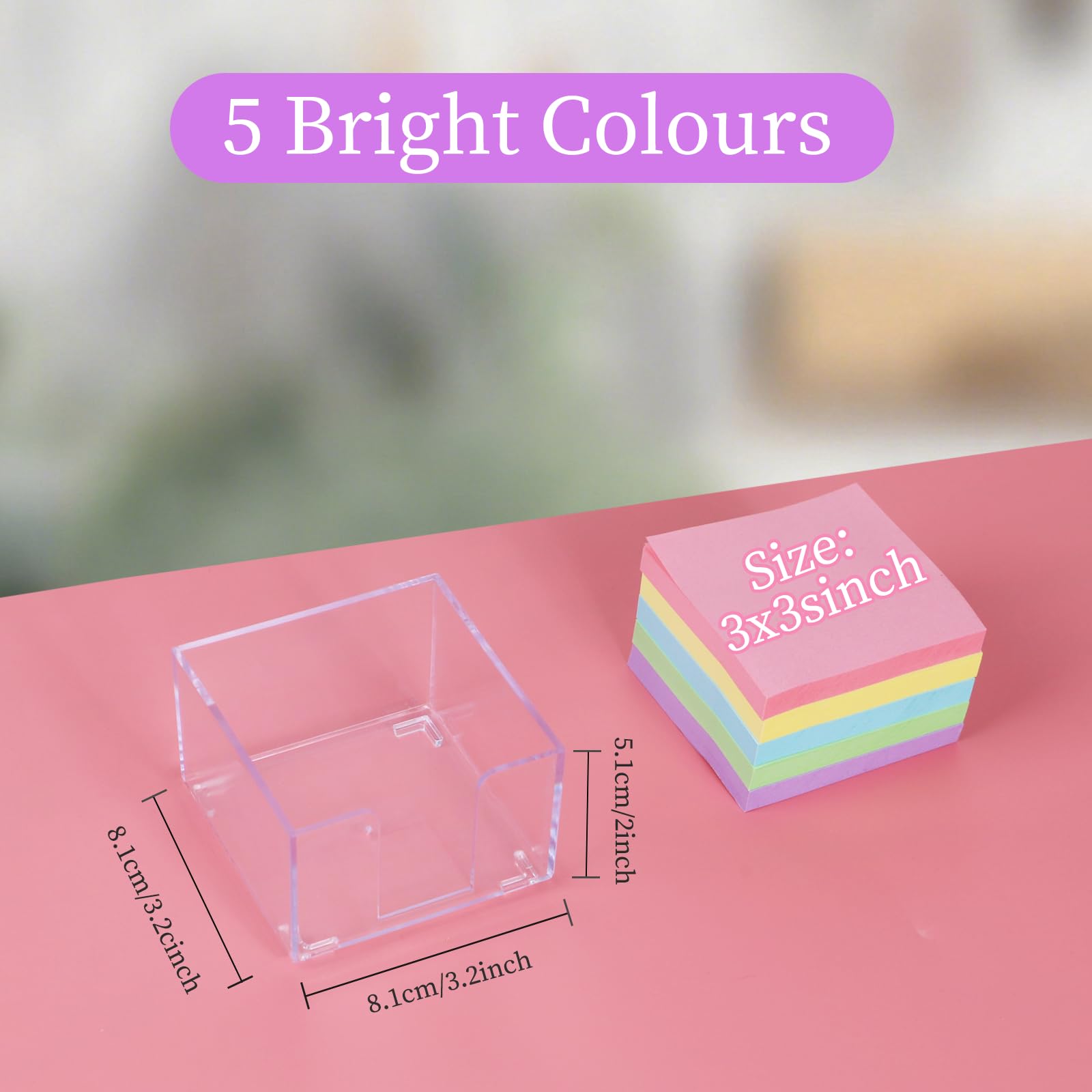 Buqoo Transparenter silberner Schreibtisch-Mmeo-Halter, niedlicher Acryl-Haftnotizspender, 9,9 x 9,9 cm, Büro-Memo-Pad-Halter für den Schreibtisch