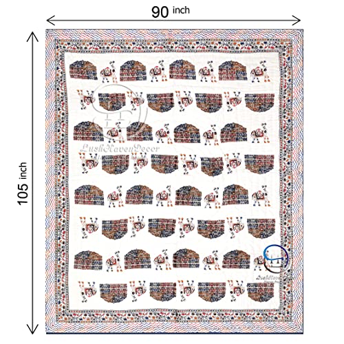 Image of 380 GSM Jaipuri Hand Block Design Big Camal and Heritage Hawamahal Printed Winter Cotton Double Bed Quilt Razai - King Size Multicolor, Rajai, Skinfriendly