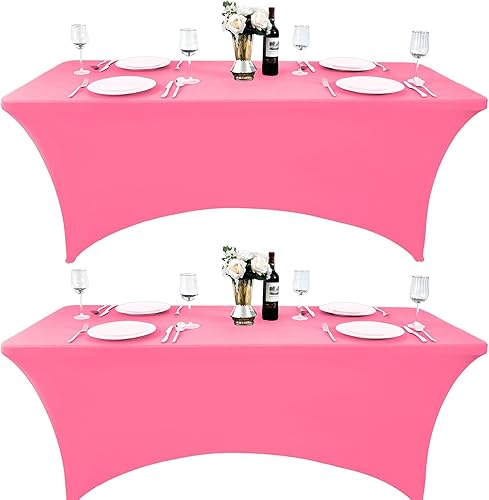 Miniatura 96 de Paquete de 2 Cubiertas de Mesa de Spandex Negro de 6 pies para Mesas Plegables Rectangulares Estándar - Manteles Elásticos Resistentes a las Arrugas