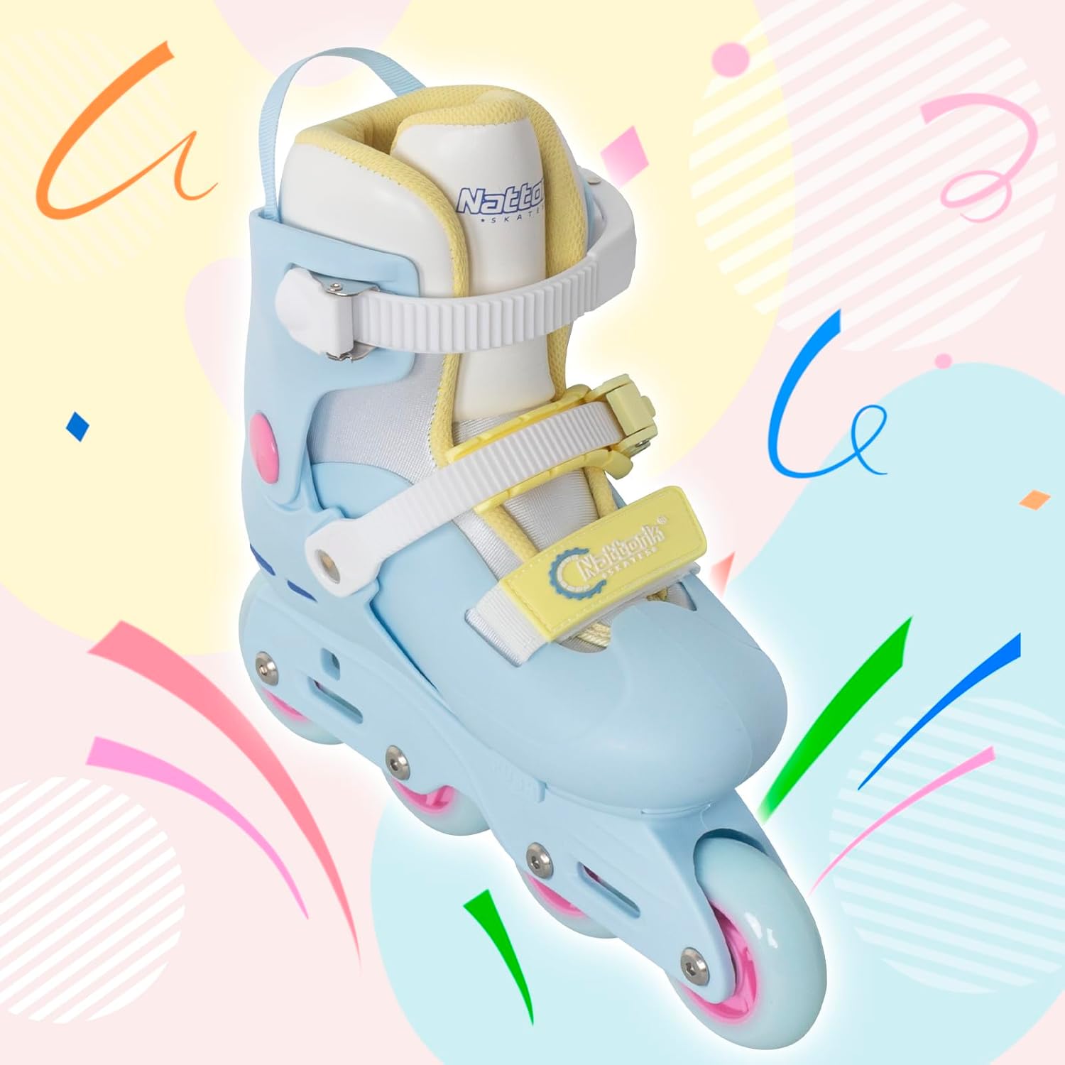Nattork Inline Skates for Girls Kids Teens Boys Age 4-16, 4 Sizes Adjustable Blades Roller for Outdoor Indoor Birthday