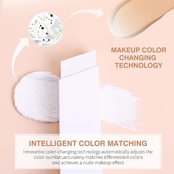 Color Changing Foundation Stick with Brush, 2 in 1 White Korean Foundation, Moisturizing Long-Lasting Hydration Full Coverage Base Concealer Makeup (Fair)