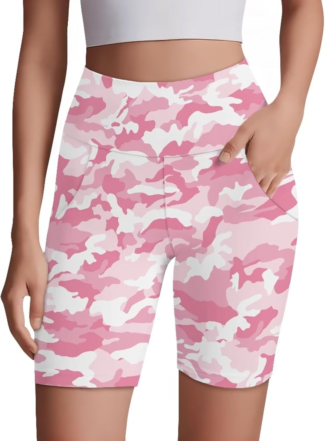 Biker Shorts Women with Pockets Tummy Control Workout Shorts High Waisted Athletic Short for Gym Yoga Running
