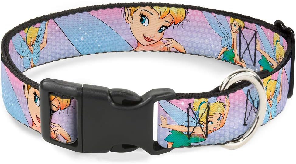 Buckle-Down Plastic Clip Collar - Tinker Bell Poses Purple/Pink Fade - 1.5" Wide - Fits 16-23" Neck - Medium