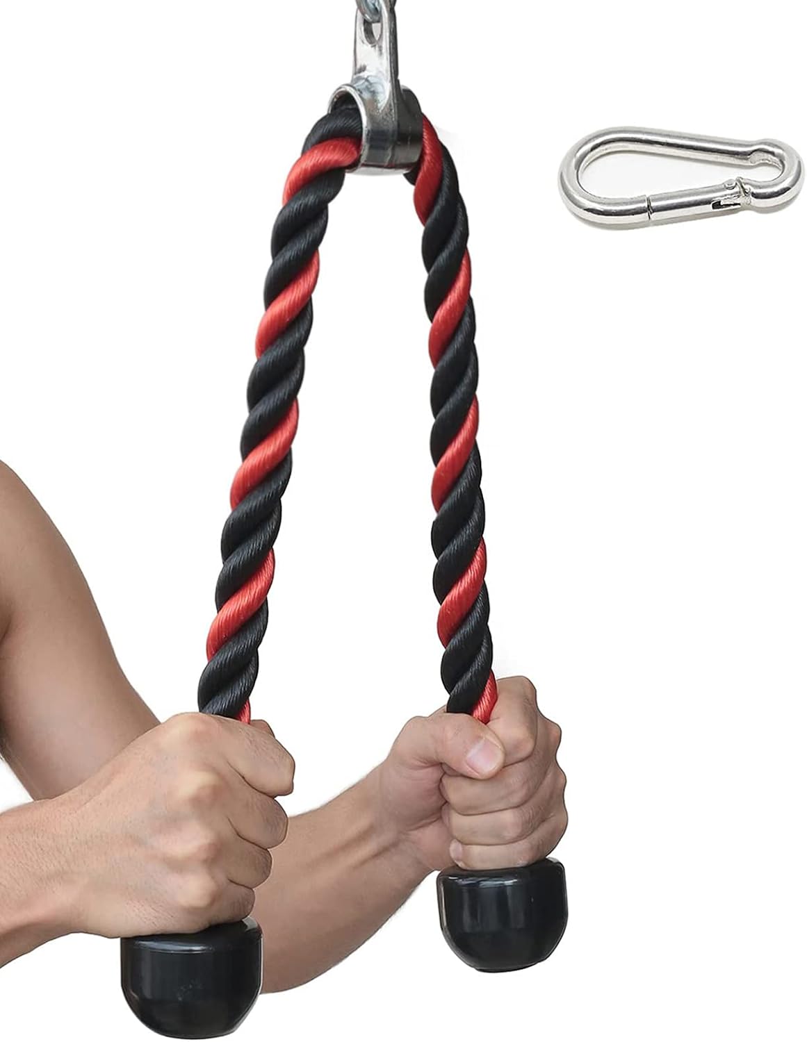 Tricep Rope 27 & 36 inches 2 Colors Fitness Attachment Cable Machine Pulldown Heavy Duty Coated Nylon Rope with Solid Rubber Ends