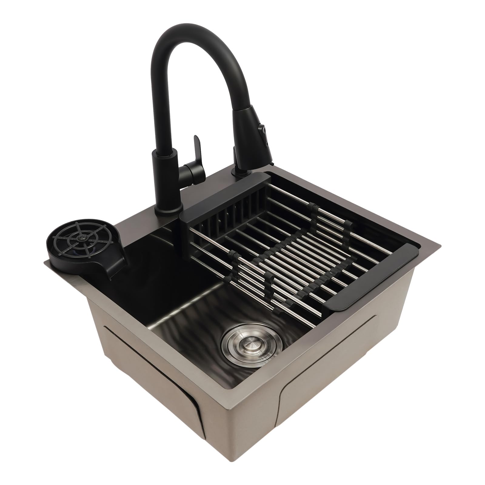 Evier Cuisine,45 * 40cm évier de Cuisine en Acier Inoxydable évier Intégré le Robinet Extractible 360° avec évier+Panier de Drainage+Distributeur de Savon Encastré (50 * 45cm)