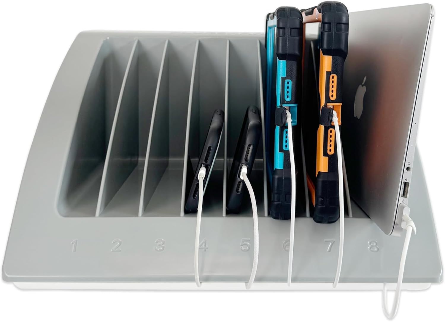 8-Device Laptop & Tablet Charging Station – Classroom & Office Organizer with Circuit Breaker & Cable Management – Fits Laptops, Chromebooks & Tablets Up to 15.6'' & 1.375'' Thick