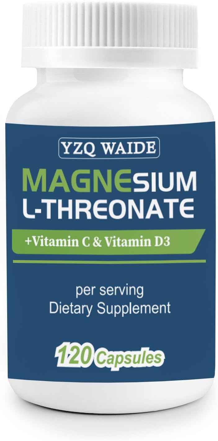 Magnesium L-Threonate Supplement 120 Capsules, 2000 mg Magnesium Threonate with Vitamin C & D3, High Absorption, Non-GMO (60 Days Supply)