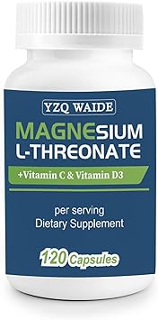 Magnesium L-Threonate Supplement 120 Capsules, 2000 mg Magnesium Threonate with Vitamin C & D3, High Absorption, Non-GMO 60 Days Supply