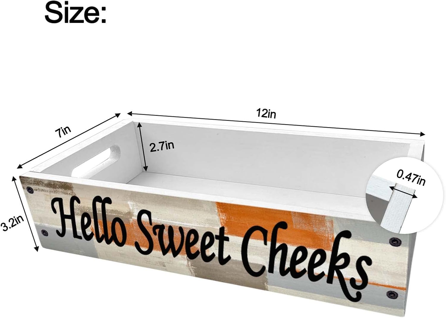 Lnond Rustic Bathroom Decor Box, Bathroom Toilet Tank Tray Storage Basket, Hello Sweet Cheeks Bathroom Wooden Toilet Paper Basket with Handle, Orange