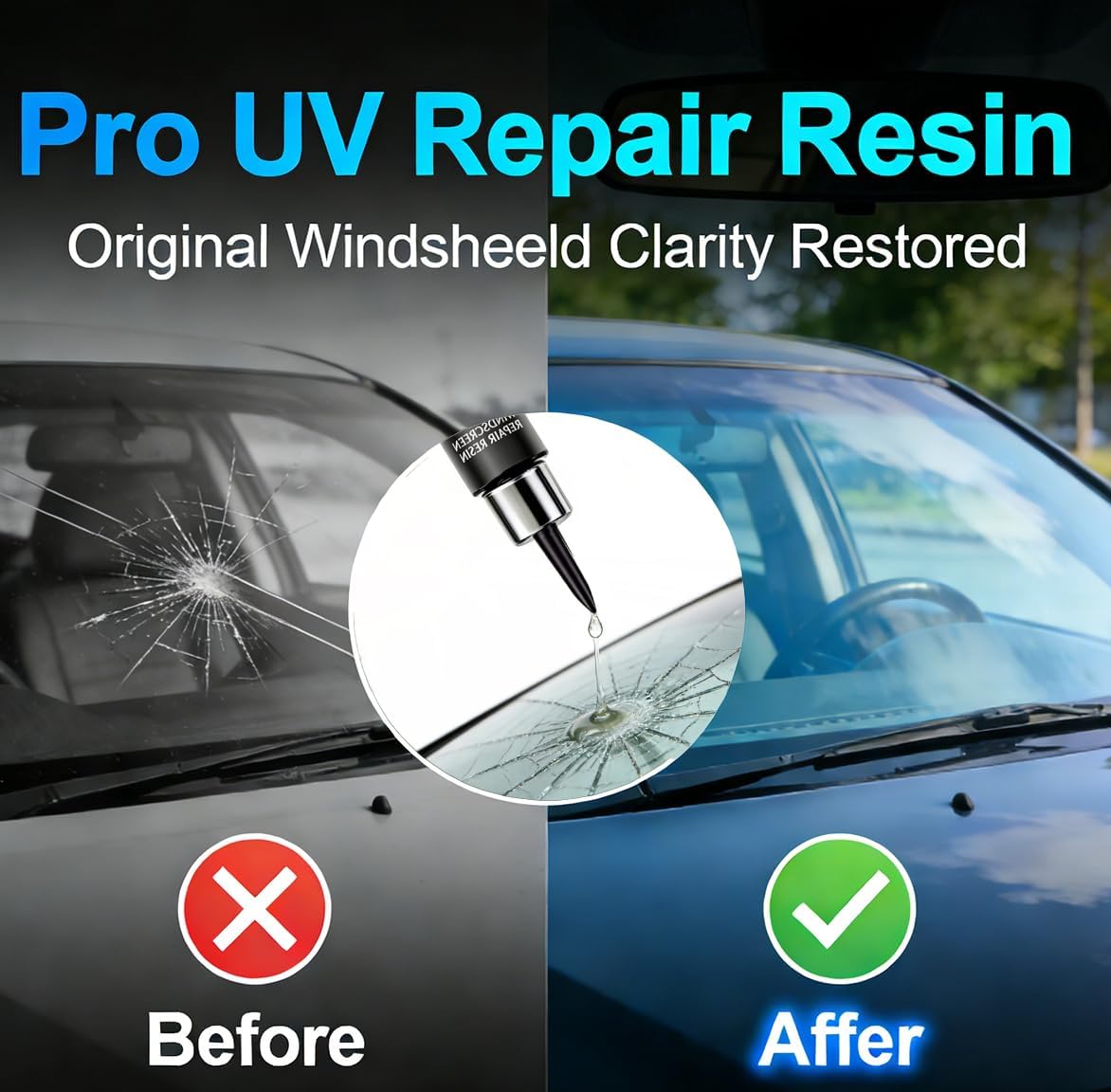 Windshield Repair Kit, Windshield Chip Repair Kit, Upgrade Car Windshield Crack Repair Kit, Glass Repair Liquid for Cracks and Chips, Cracks Gone Glass Repair Kit All Crack Types (Transparent)