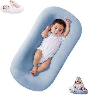 Lucakuins Baby Lounger, Bionic Design Baby Lounger for Newborn 0-24 Months, Soft Organic Cotton Breathable Lounger for Infants (Blue Newborn Lounger)