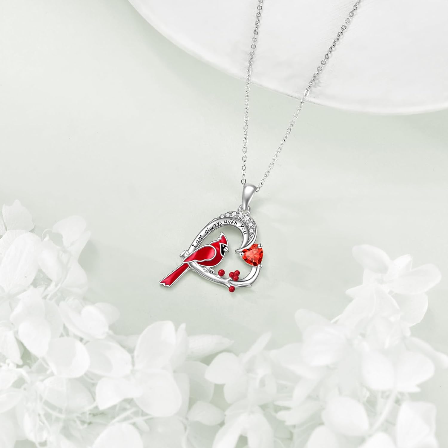 VONALA Christmas Cardinal Necklace for Women 925 Sterling Silver Heart Pendant Red Bird Memorial Cardinals Jewelry Birthday Gifts - Image 4