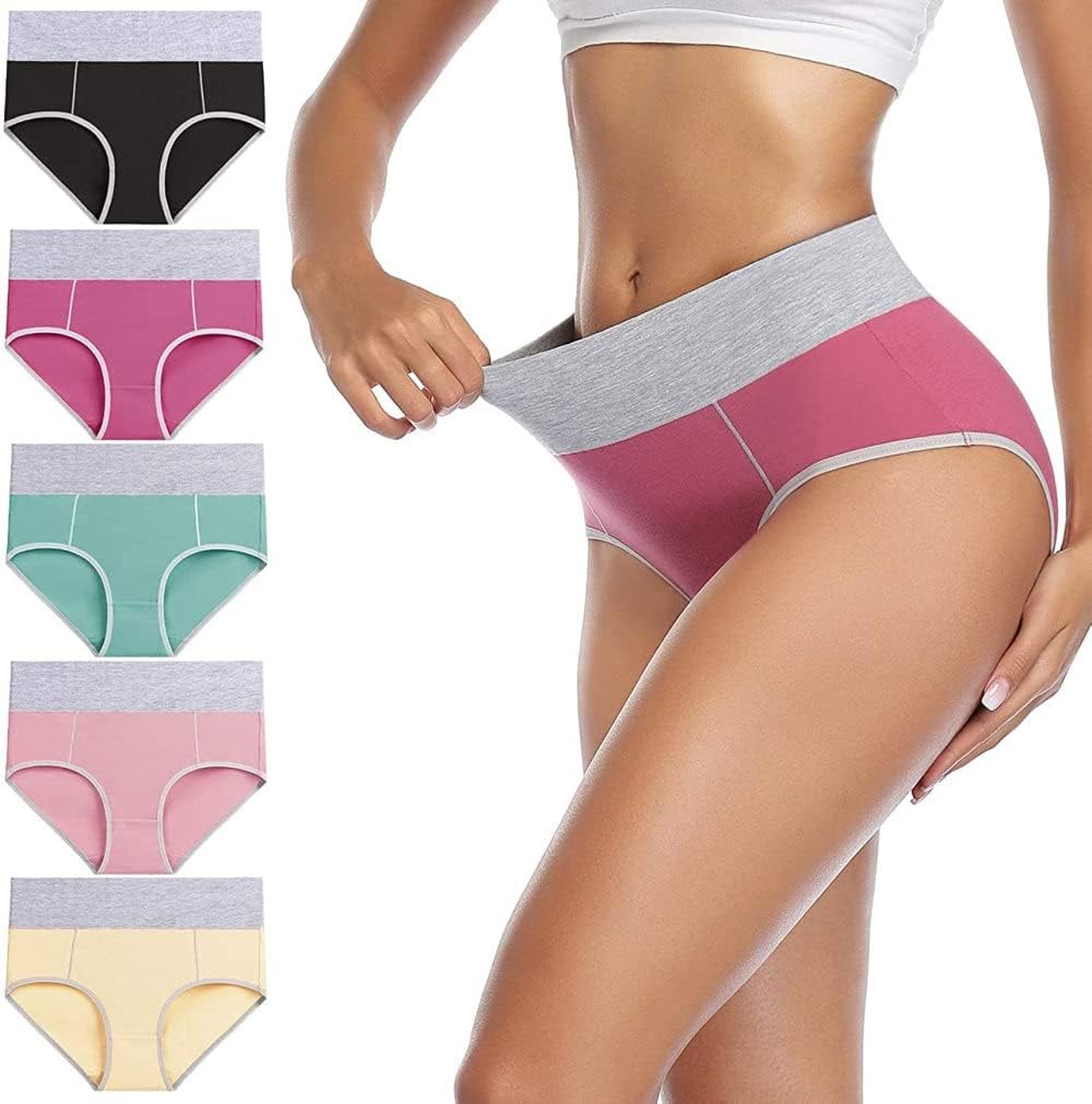 Pack of 5, Seamless High-Waist Cotton Underwear for Women Large Size Hip-Lifting Panties Boyshort Soft Breathable Basic