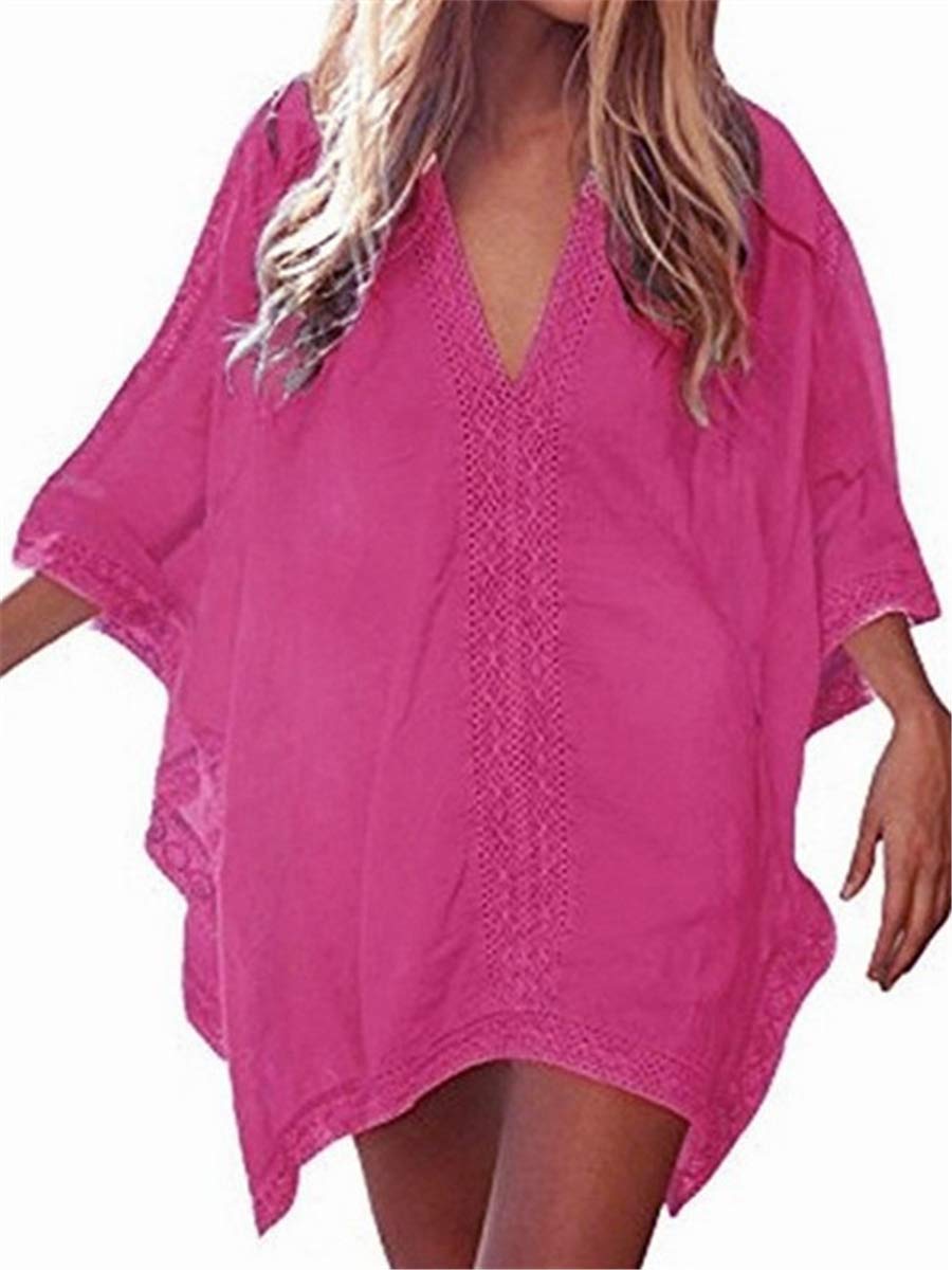 L-Peach Women's Beachwear Tops Summer Cotton Tunic Sarong Swimsuit Bikini Cover Up (Rose, Free)