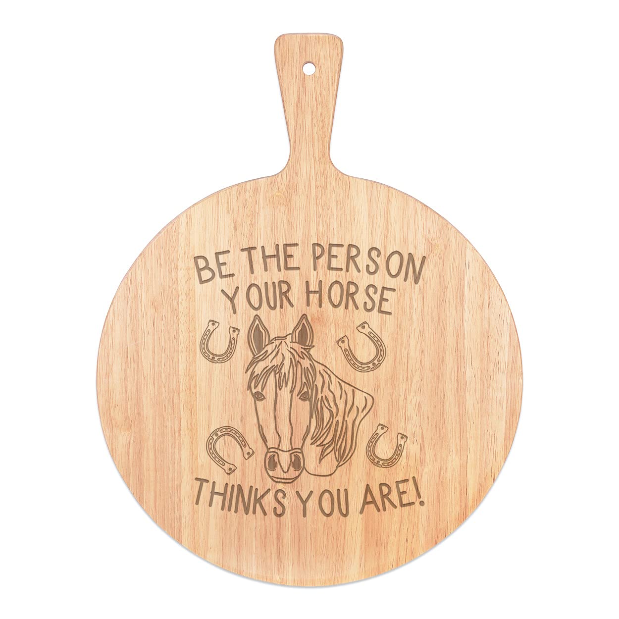 Plateau service pizza rond bois 45cm avec poignée rame original cheval