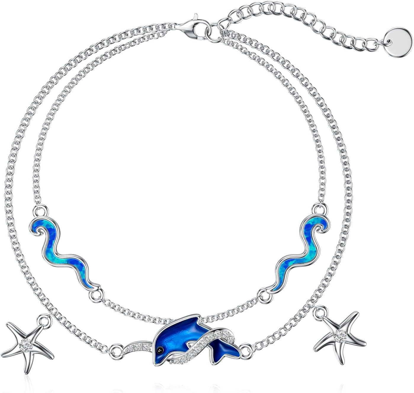 Dolphin Anklet Sterling Silver Dolphin Jewelry Gifts Layered Ankle Bracelet Ocean Gifts Adjustable Beach Sea Foot Jewelry Gifts for Women