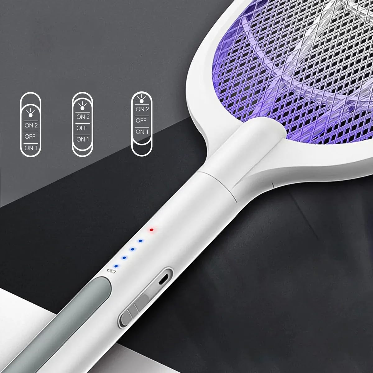 Coverzone Standlı Taşınabilir Sinek Öldürücü Mor Işık Tenis Raketi 27cm x 22cm Şarjlı Dekoratif Yatak Odası, Çocuk Odası, Bebek Odası Sinek Kovucu USB Şarjlı LTD618
