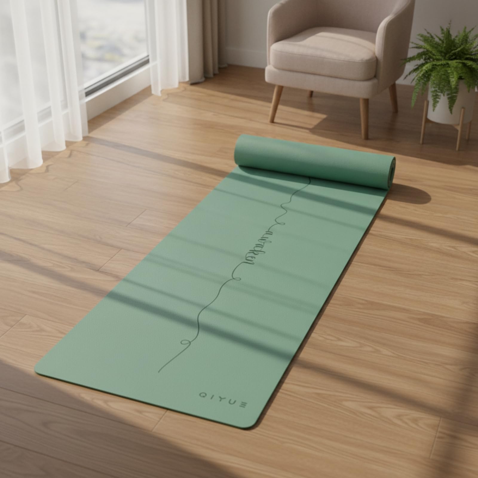 Tappetino Pilates Tappeto Fitness Tappetino Palestra Materassino Allenamento con Superficie Aderente E Spessore Ammortizzante per Stabilità Adatto a Benessere, Verde Giada, Luna E Stelle