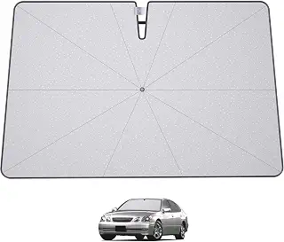 ruiya 車用サンシェード トヨタ アリスト サンシェード 傘 1997.8~2004.12 JZS16#型 専用 フロントガラス パラソル アリスト S300 V300 日除けシェード 曲がる中棒 ガラス繊維10本骨 車中泊 遮光 遮熱 UVカット 約10cm露先が折れる可能 スエード収納袋付き トヨタ アリスト 傘型サンシェード アリスト パーツ
