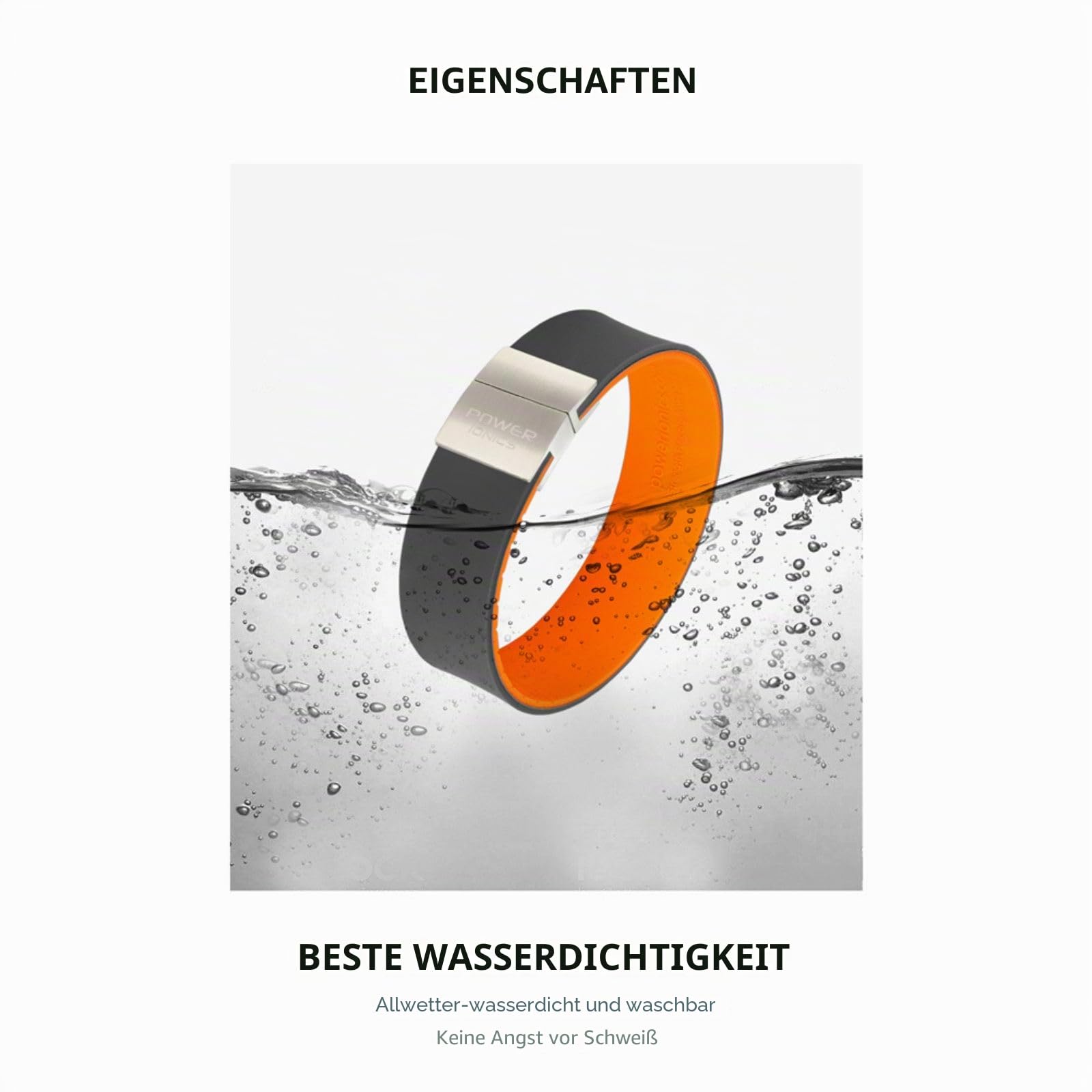 Power Ionics Turmalin Silikon Armband Herren Unisex Sportarmband für Energieausgleich, Black/Gray Silicone Band, 13 cm - 21 cm, Gold-, Silver- & Black Buckle