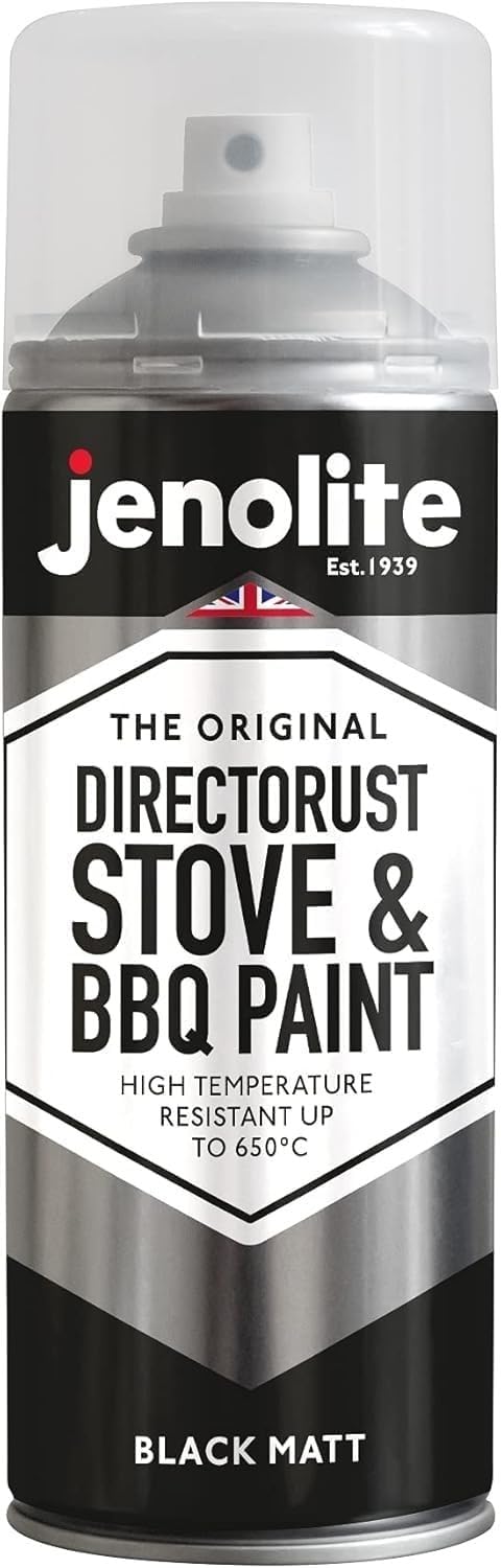 JENOLITE Directorust Pintura en aerosol para barbacoa y estufa | NEGRO | Resistente a temperaturas muy altas hasta 650°C | Barbacoas, estufas, chimeneas, automoción | 400ml