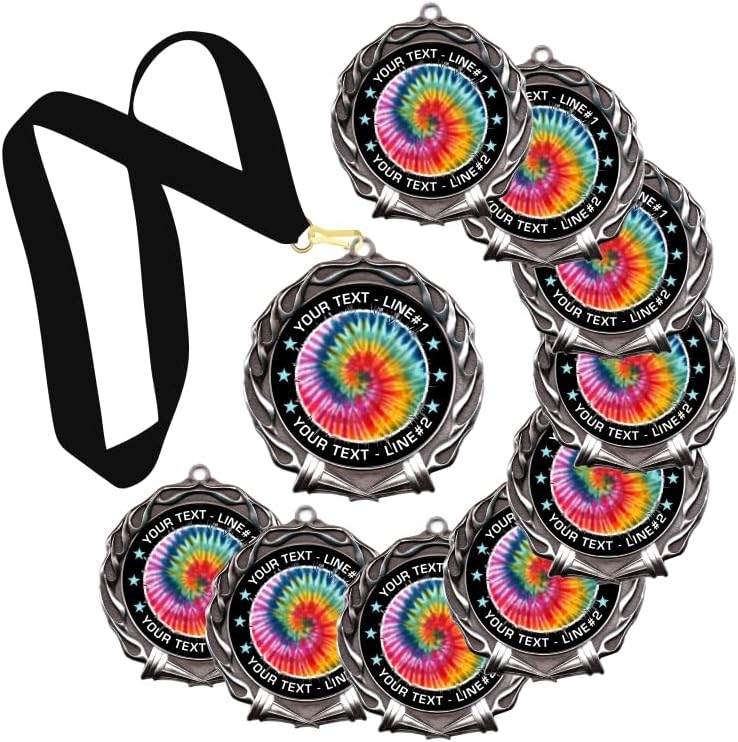 10 Pack Color Run award Medal, Specify YOUR CUSTOM TEXT with our Color Running award medal design. Large 2-3/4” diameter, Quality medal made from heavy metal alloys. Printed & Packaged USA