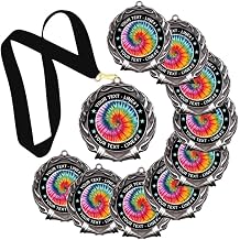 10 Pack Color Run award Medal, Specify YOUR CUSTOM TEXT with our Color Running award medal design. Large 2-3/4 diameter, Quality medal made from heavy metal alloys. Printed & Packaged USA