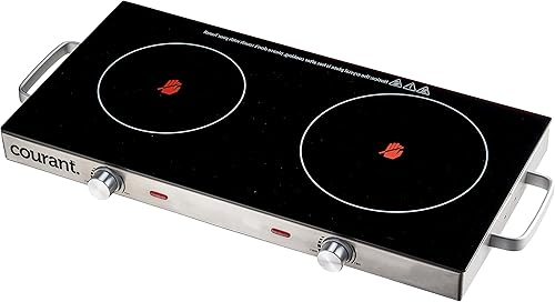 Miniatura 3 de Courant Quemador infrarrojo doble eléctrico, placa de cocción de placas de vidrio de cerámica, 1700W - Acero inoxidable