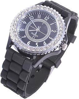 Qtqgoitem Lady Rhinestones Decor Round Dial Adjustable Wrist Band Quartz Watch Black (Model: 7a8 975 559 f04 79f)