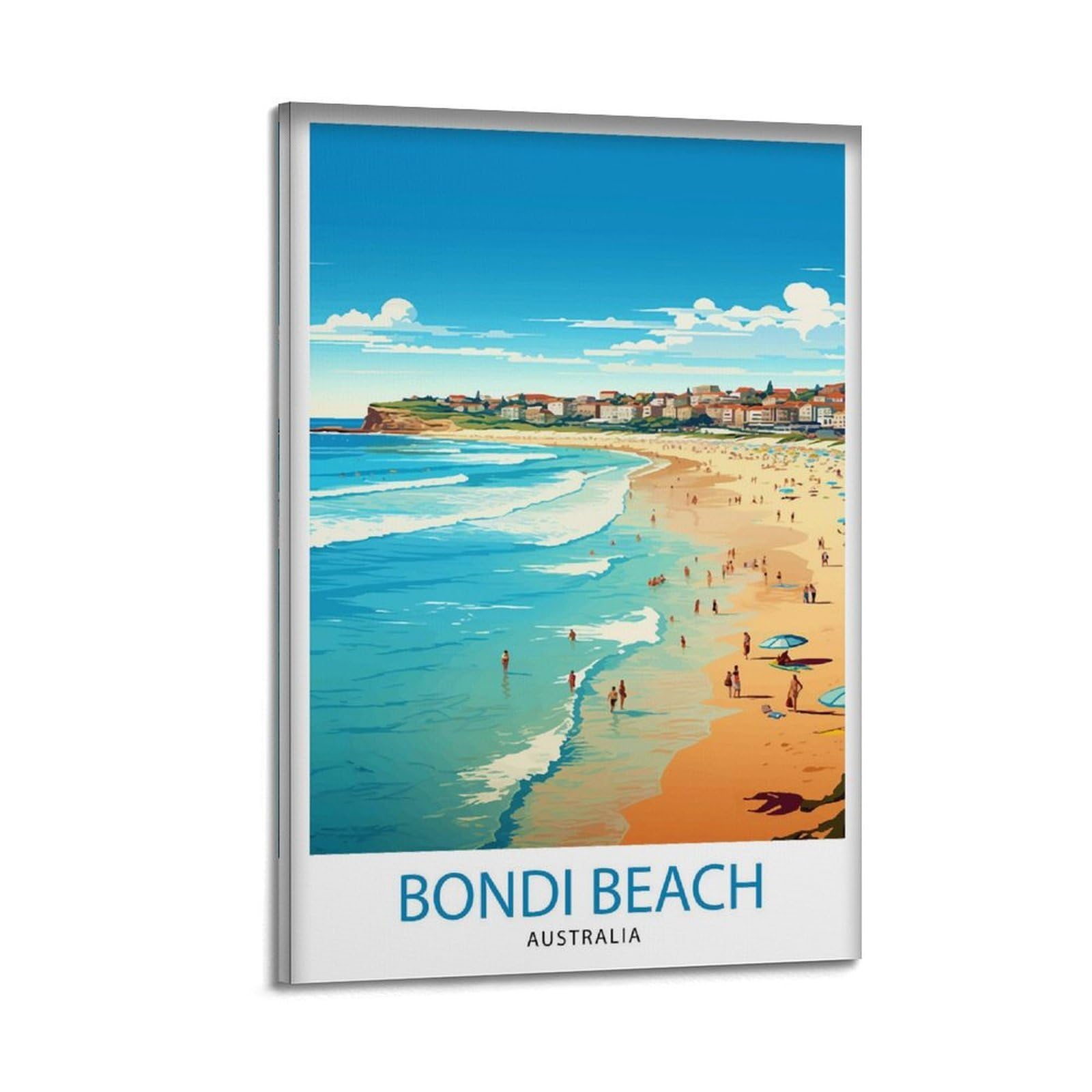 xiaoxiaoshen Bondi Beach Australia Travel Coastal Australian Surfing Illustrati Canvas Poster Wall Art Prints Room Aesthetic Murals Bedroom And Living Decorations 12x18inch(30x45cm)