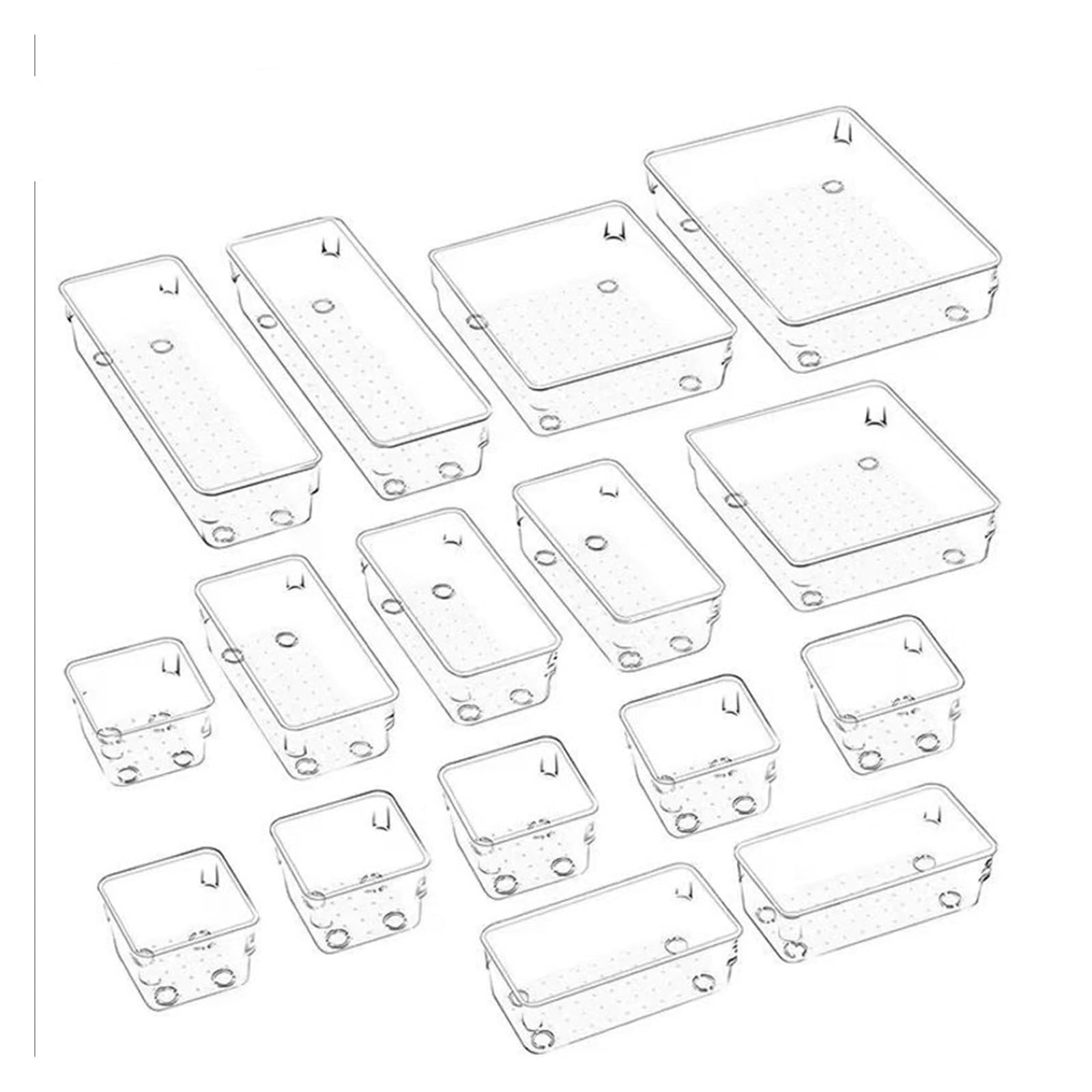 Generico Set di organizzatori for cassetti da 13-16 pezzi, divisori scrivania in plastica trasparente, contenitori for camera letto, cassettiera, ufficio, for il trucco(16PCS)