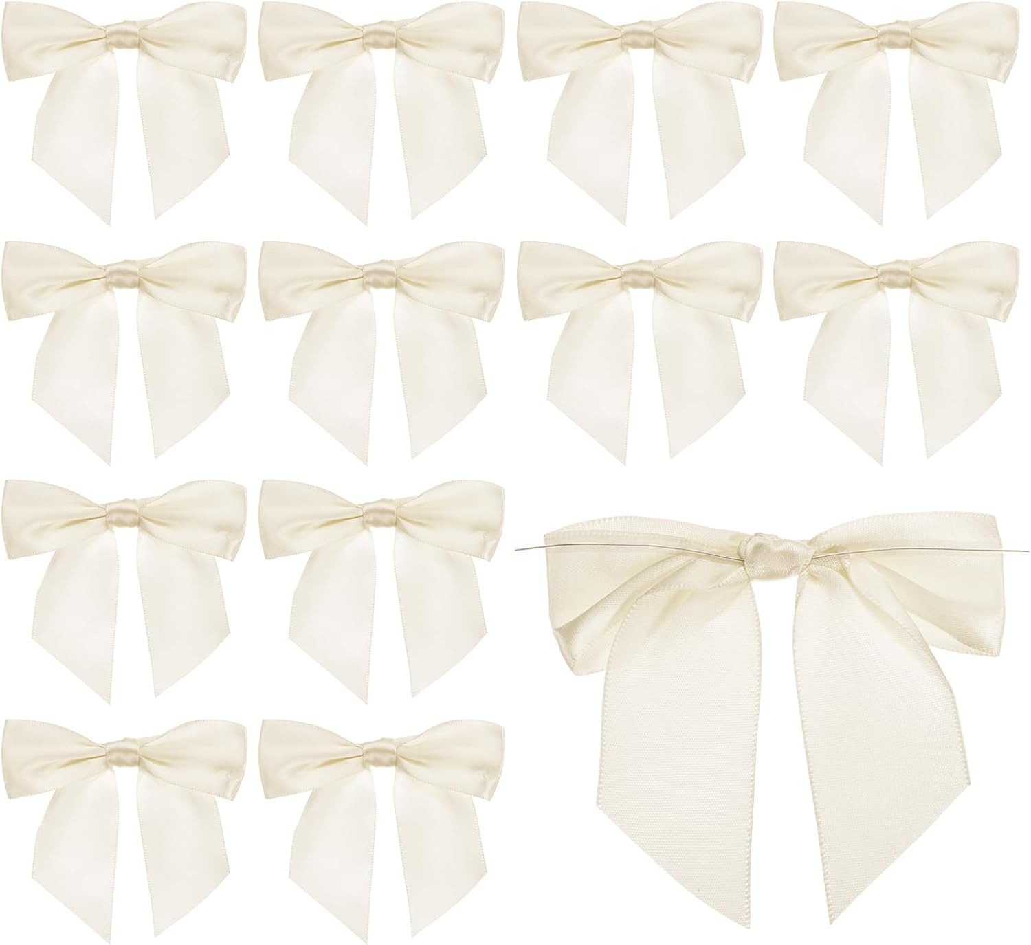 PATIKIL 4.5" Twist Tie Satin Bow, 20Pcs Large Twist Tie Pretied Satin Ribbon Bow Premade Wrapping Bownot Decoration for Treat Bag Craft DIY Wedding Christmas Package Gift, Light Yellow