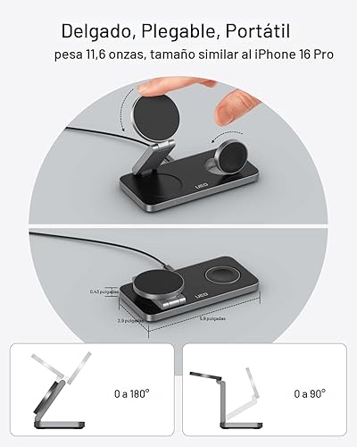 Miniatura 3 de Estación de carga inalámbrica plegable 3 en 1 para soporte de cargador Apple Magsafe, estación de carga inalámbrica magnética rápida para iPhone 17