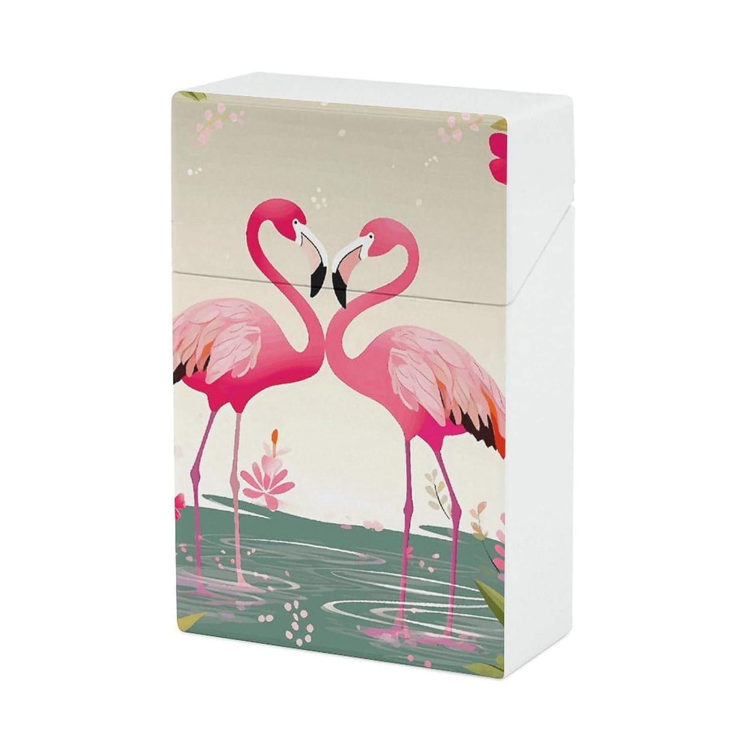 Flamingos and Flowers Cigarette Case for King Size Retro Holder Case with Exquisite Carved Patterns Box 20 Regular Size Cigarettes