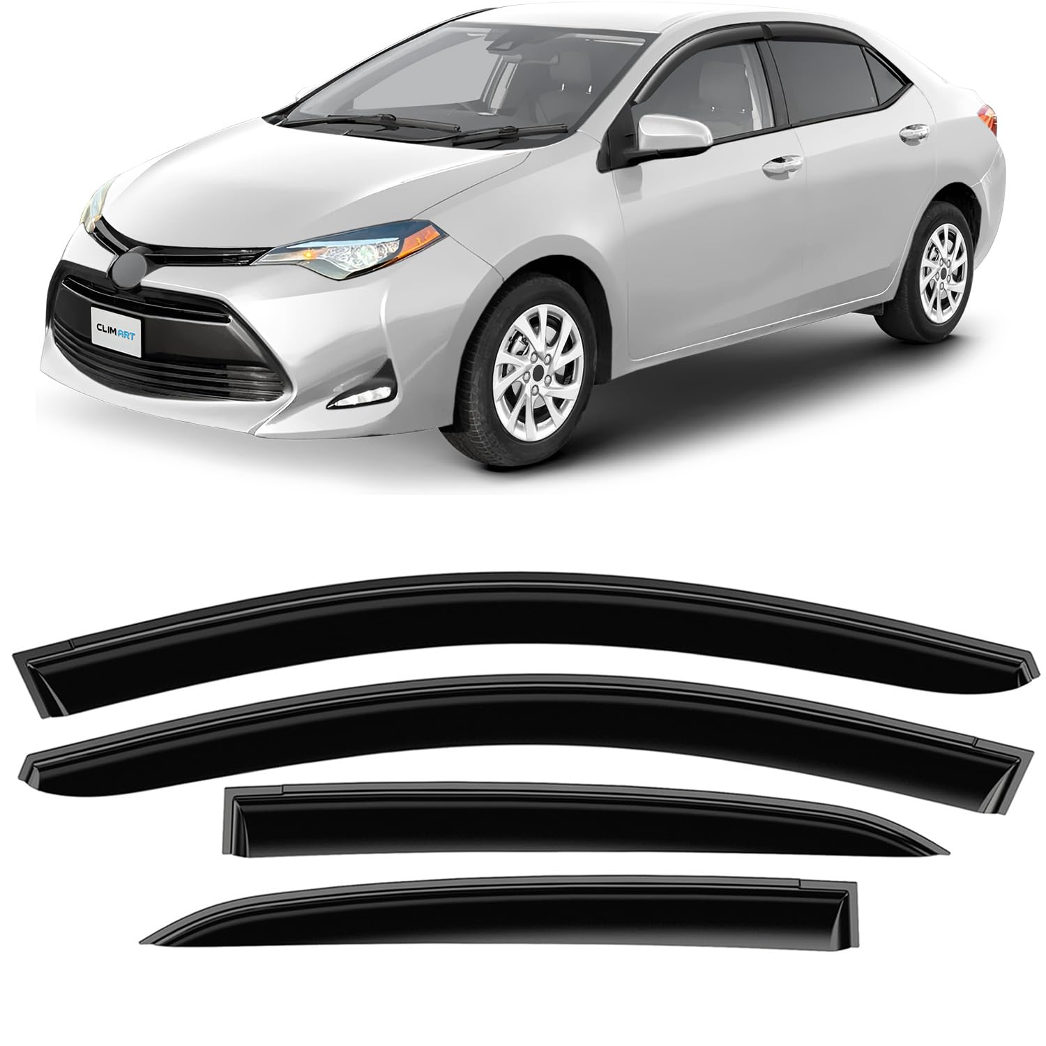 CLIM ART Windabweiser für/kompatible mit Toyota Corolla 2013-2018 nur Sedan - Stick-on Regenabweiser - Autofenster Sonnen-& Regenschutz - Windabweiser Autofenster - Einfache Montage - Garantie 4 Set